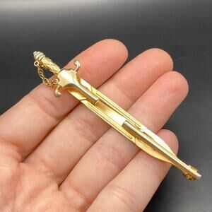 Vintage ANSON Sword Folding 10K Gold Plated Large Tie Bar Clip